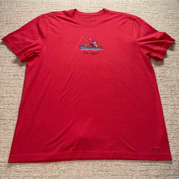Life Is Good Other - Life is Good Vintage Fishing Boat Graphic T-Shirt Red Cotton Blend Size XXL